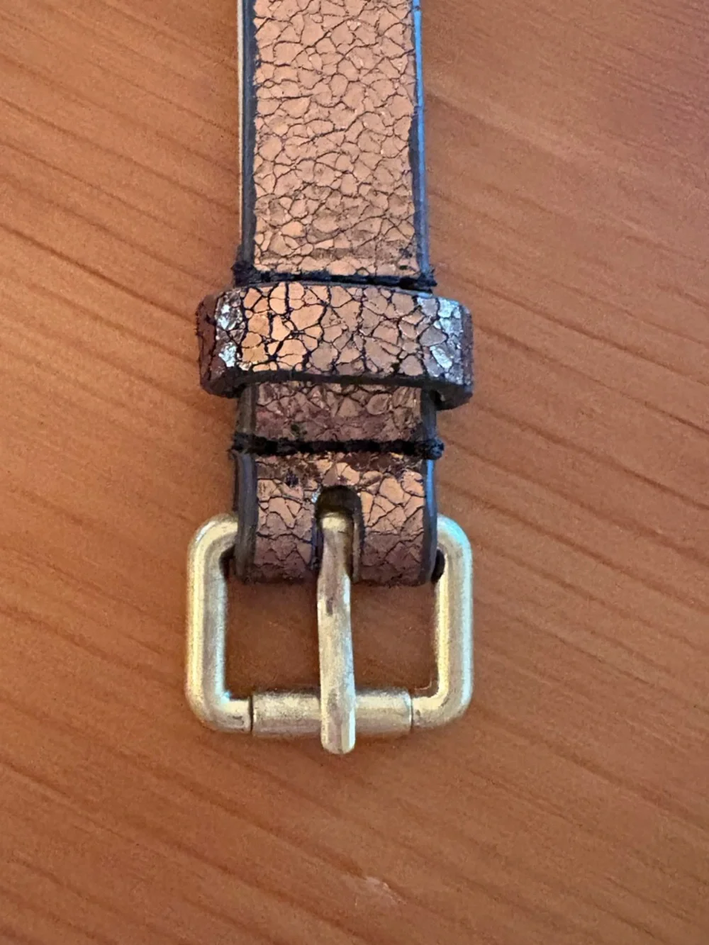 Boden Textured Bronze Leather Metallic Skinny Belt Size L Gold Square Buckle